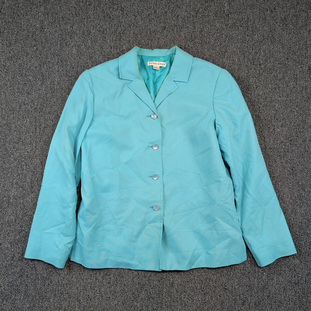 Pendleton Vintage‎ Silk Bright Turquoise Blue Blazer Classic Quiet Luxury Jacket